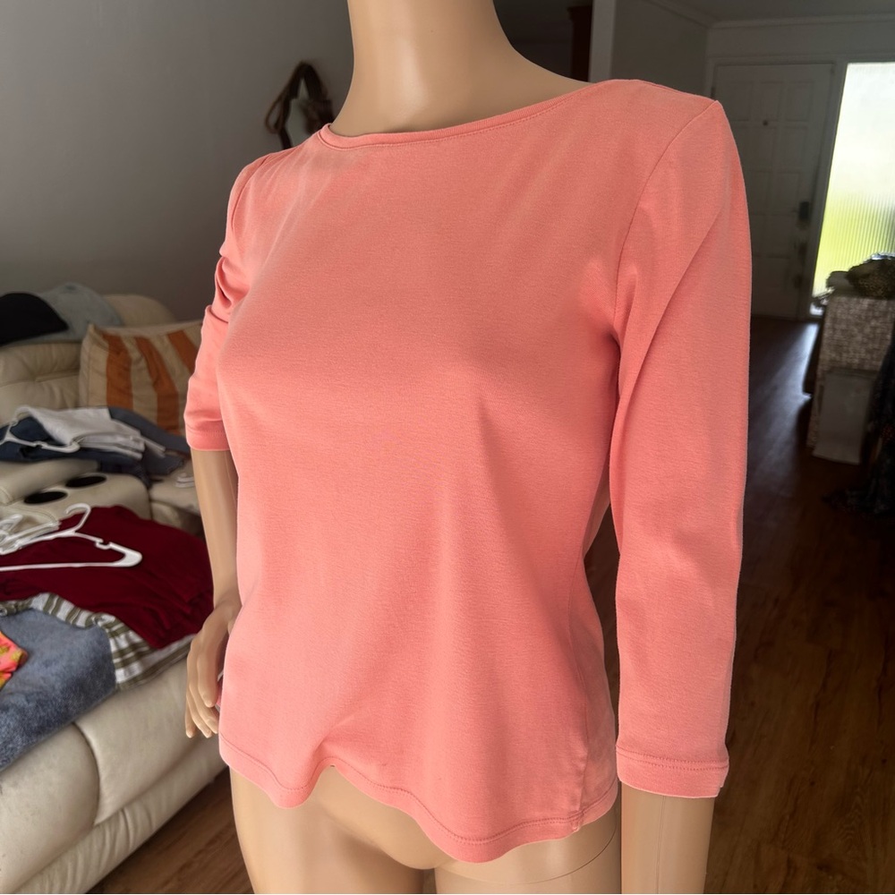 Talbots Petite Small Tops Lot 2 | 3/4 Sleeve Cotton Coral & Butter Yellow Basics - Picture 5 of 10